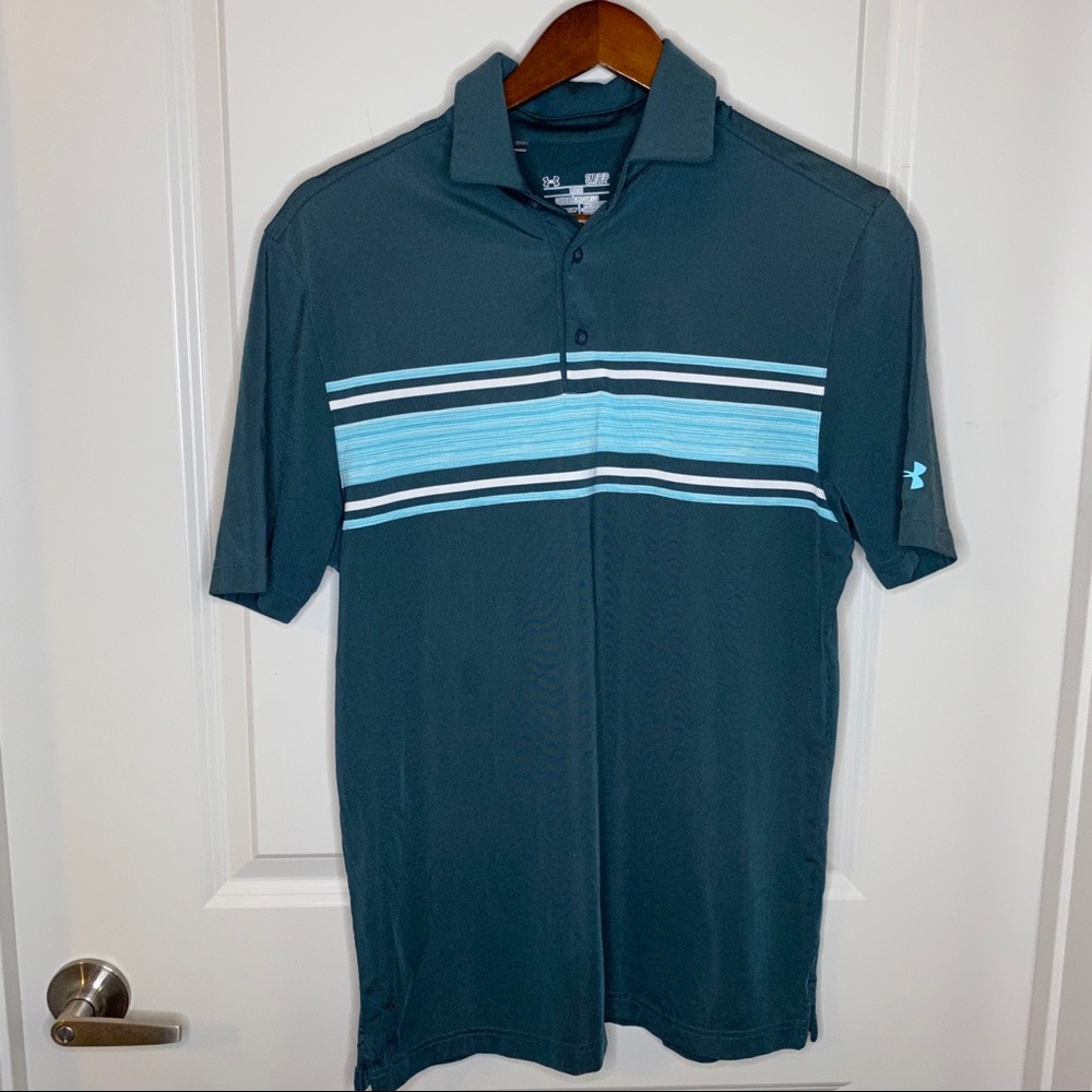 UNDER ARMOUR Loose Fit Golf Teal Striped Polo
